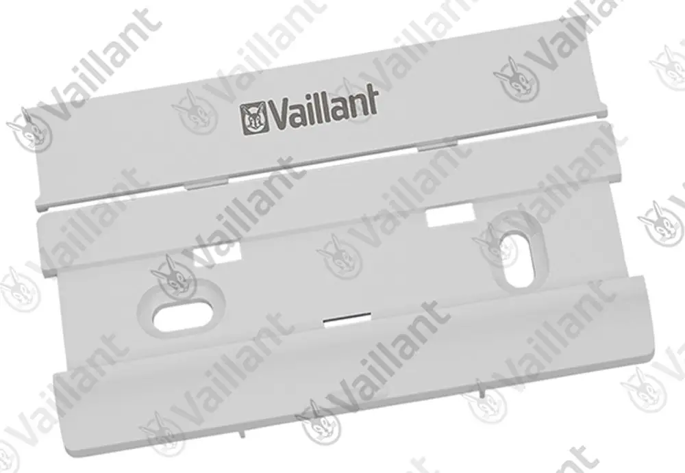 Halterung von Vaillant für ein Steuergerät, bestehend aus mehreren weißen Kunststoffteilen mit Aussparungen zur Montage.